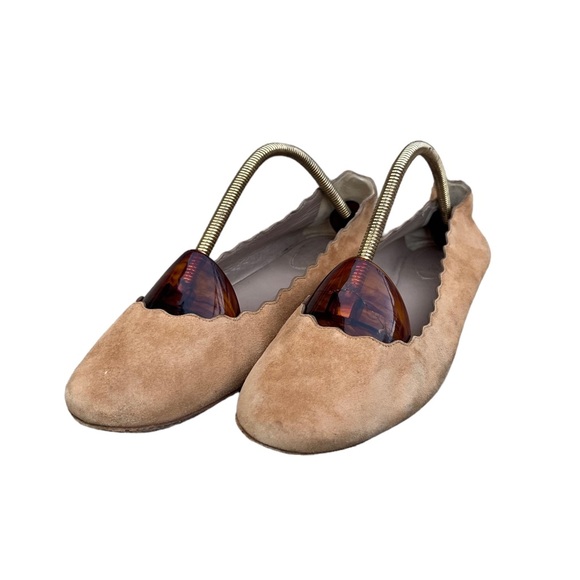 Chloe Shoes - Chloe Scallop Flats Tan Soft Suede Flats Womens Size 36 EU 6 US Used